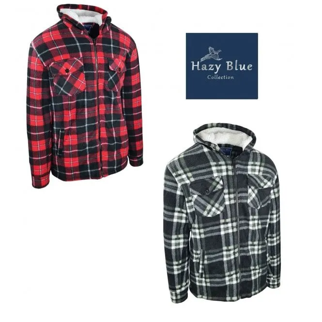 Hazy Blue Kids Sherpa Fleece Lined Checked Hooded Shirt - Robbo