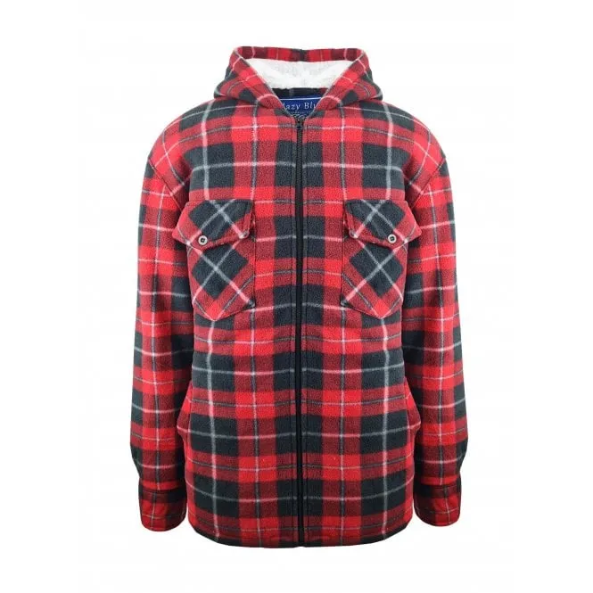 Hazy Blue Kids Sherpa Fleece Lined Checked Hooded Shirt - Robbo