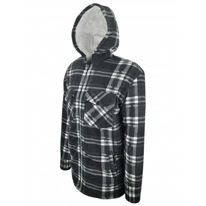 Hazy Blue Kids Sherpa Fleece Lined Checked Hooded Shirt - Robbo