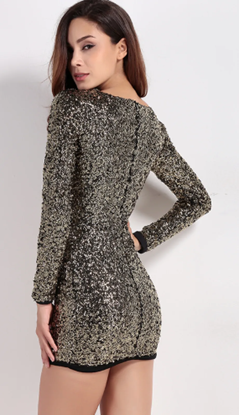 HDY Haoduoyi Apparel Golden Sequined Women Bodycon Mini Dress