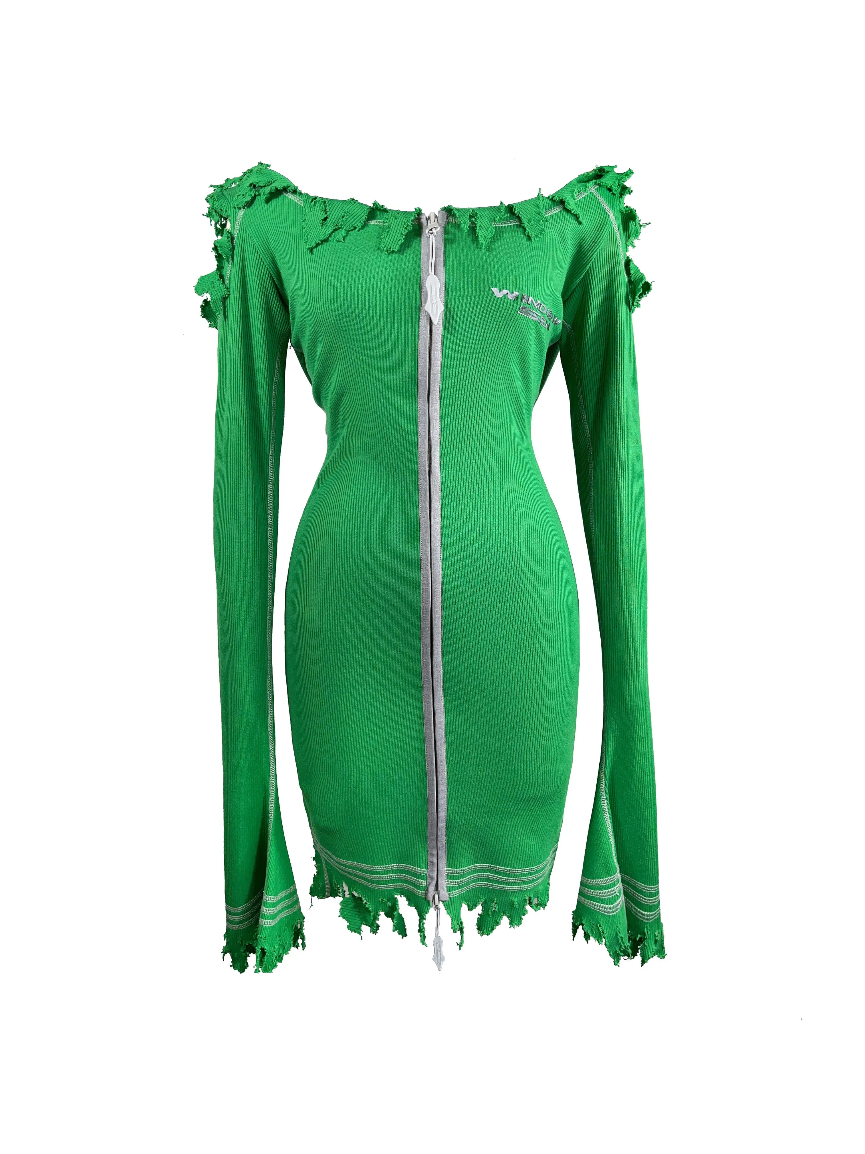 HOODED RIB DESTROYED DRESS