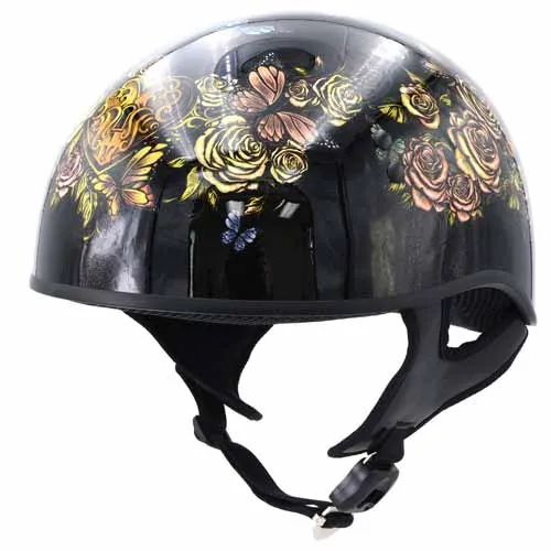 Hot Leathers HLD1034 'Butterfly Lock' Gloss Black Motorcycle DOT Approved Skull Cap Half Biker Helmet