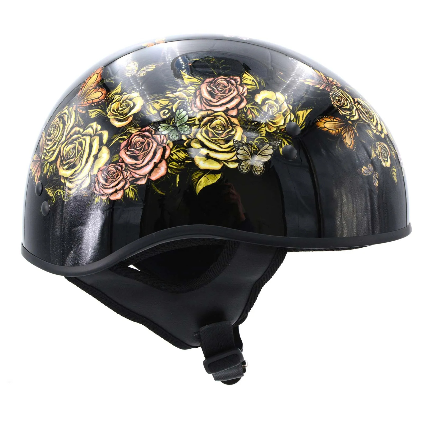 Hot Leathers HLD1034 'Butterfly Lock' Gloss Black Motorcycle DOT