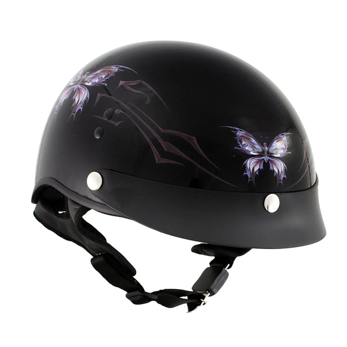 Hot Leathers HLT70 'Purple Butterfly' Glosy Black Advanced DOT Motorcycle Half Face Biker Helmet