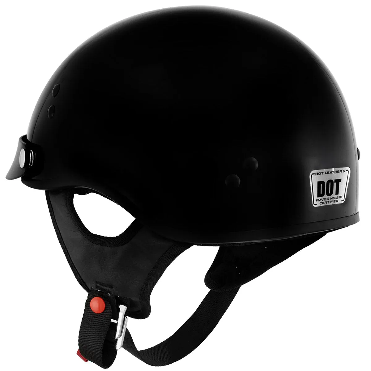 Hot Leathers HLT70 'Stealth' Glossy Black Motorcycle DOT Skull Cap Classic Half Helmet