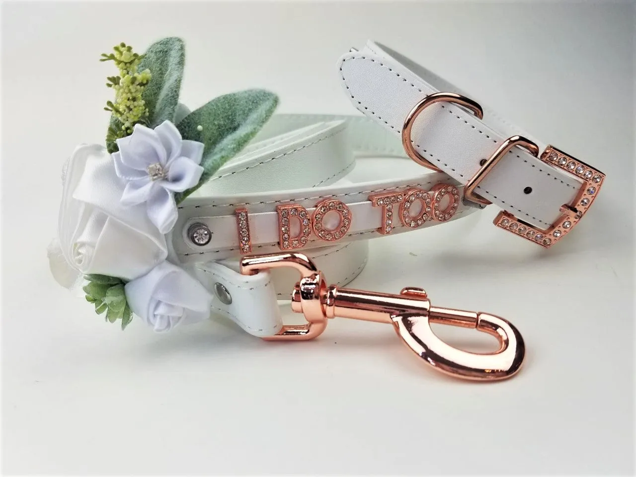 I DO TOO Floral collar and leash | White & Rose Gold | 18 color choices