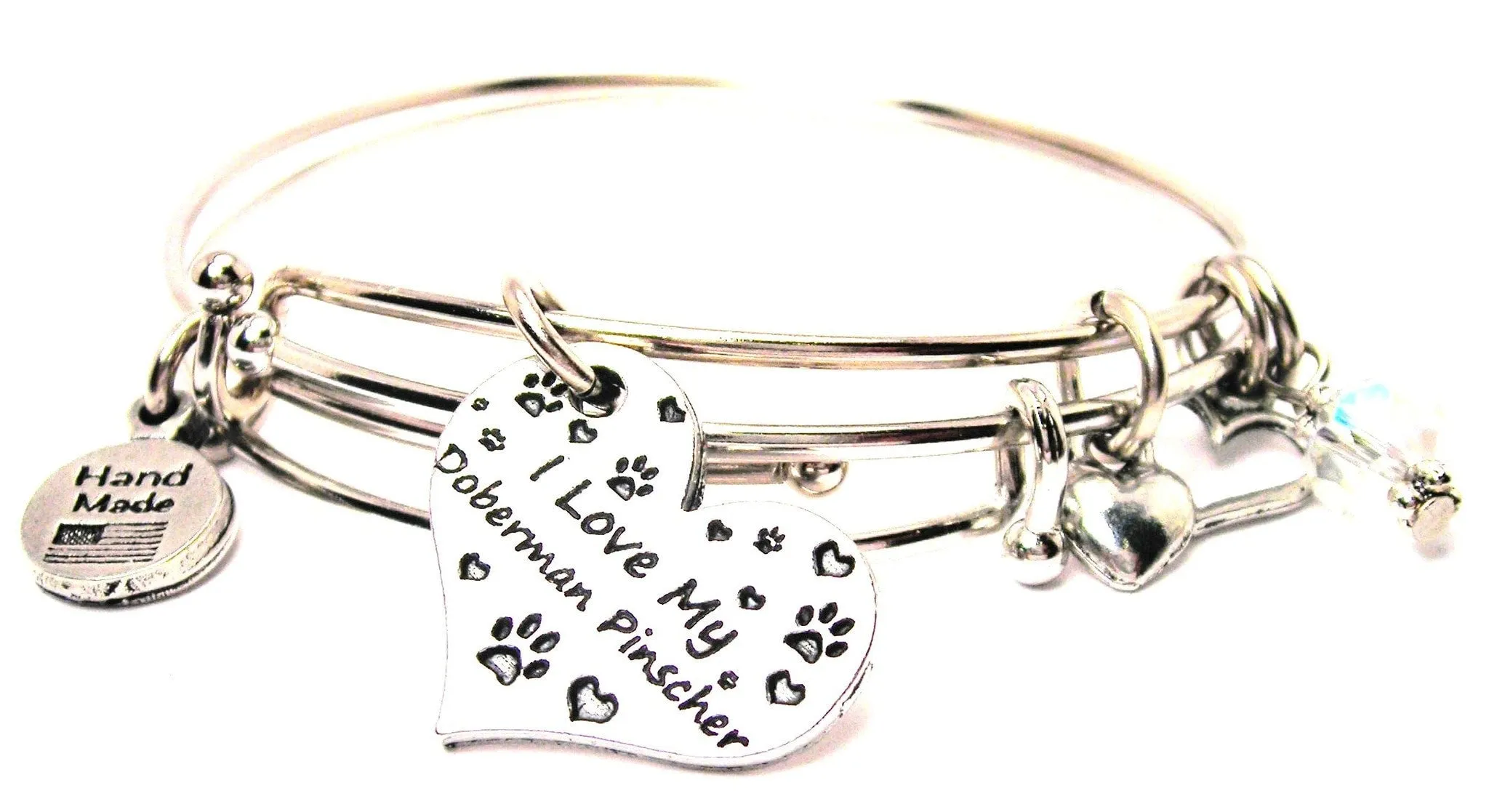 I Love My Doberman Pinscher Heart Expandable Bangle Bracelet Set