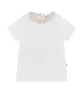 ILG White Short Sleeve Tee with Tweed Collar