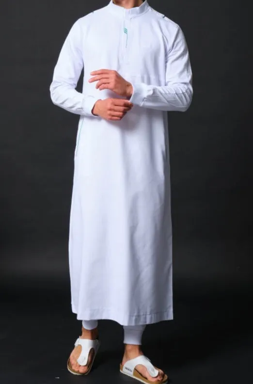 Islamic Men's Lightweight Long Thobe Kamees SUBTIL QL in White and Mint