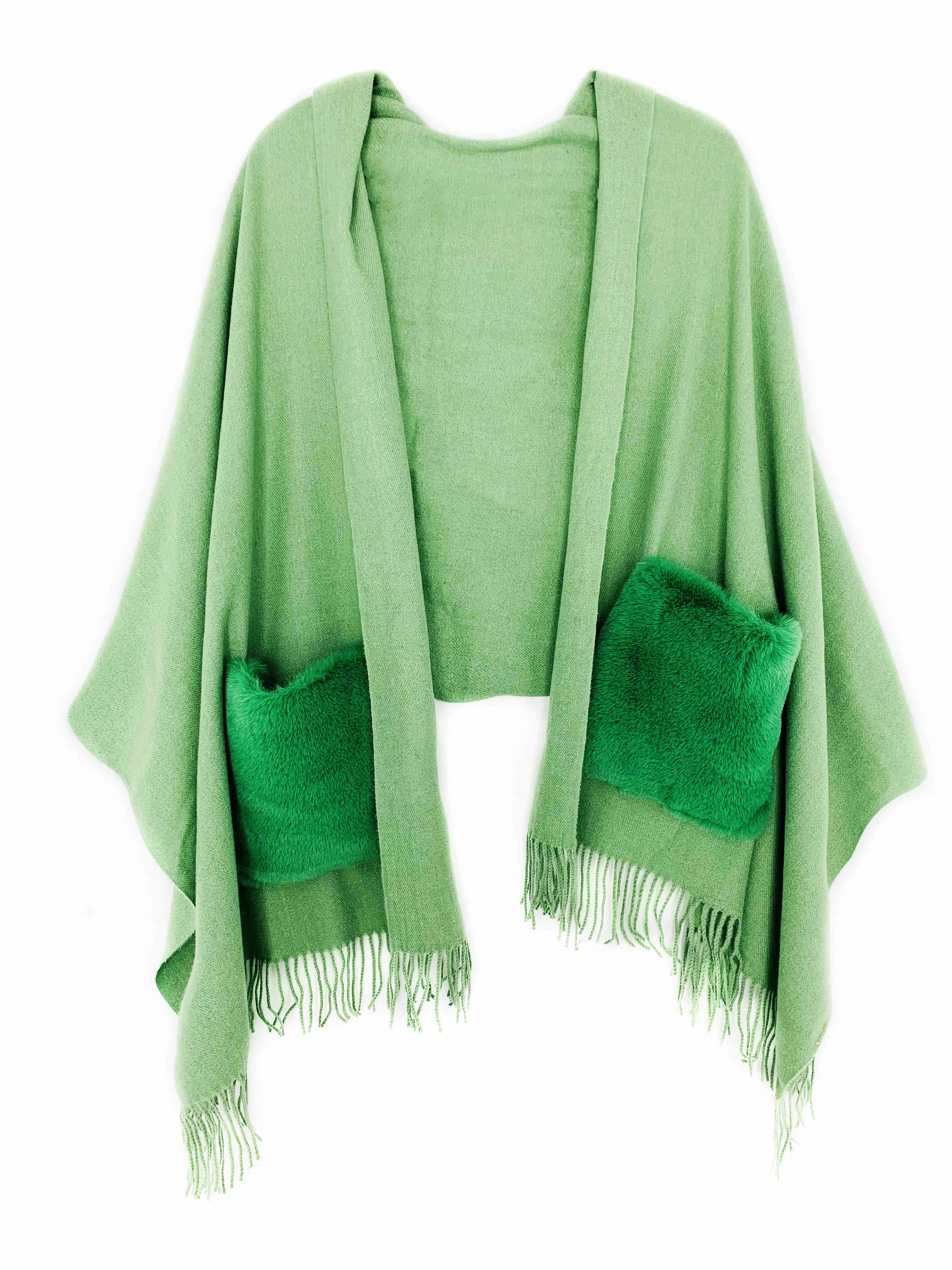 JC032501-11 Colors-Cashmere Blend Scarf/Shawl with Fur Pockets