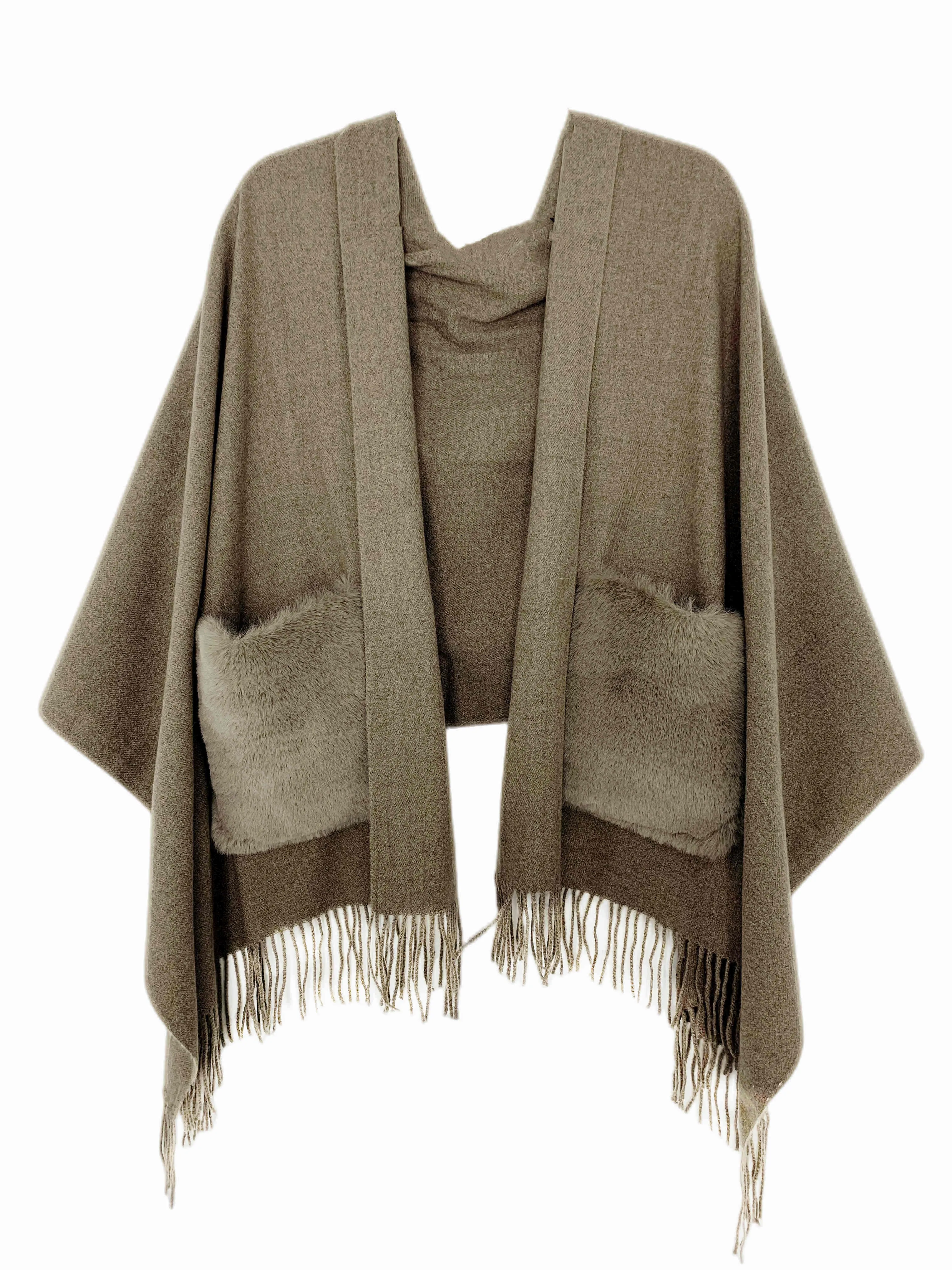 JC032501-11 Colors-Cashmere Blend Scarf/Shawl with Fur Pockets