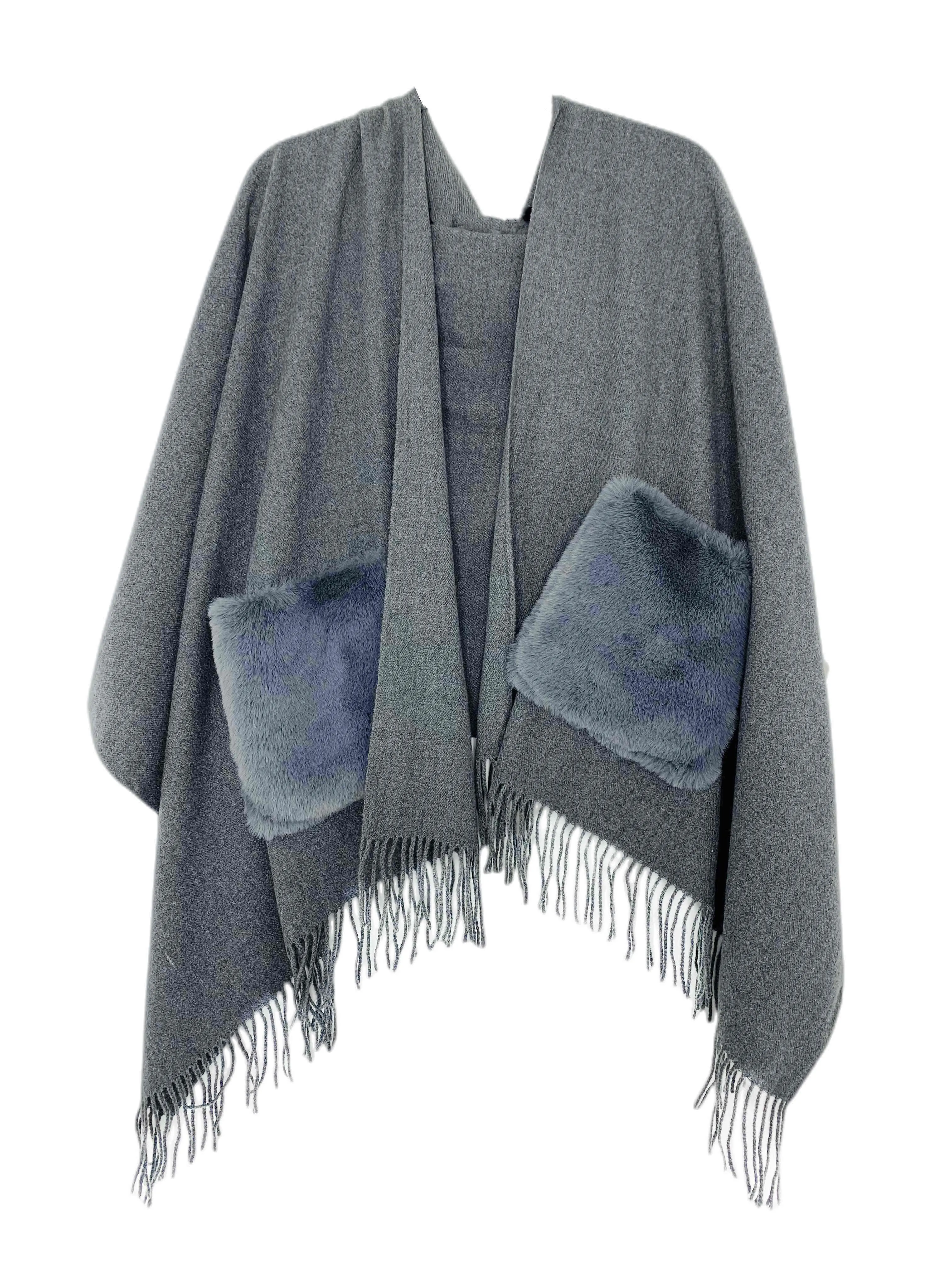 JC032501-11 Colors-Cashmere Blend Scarf/Shawl with Fur Pockets