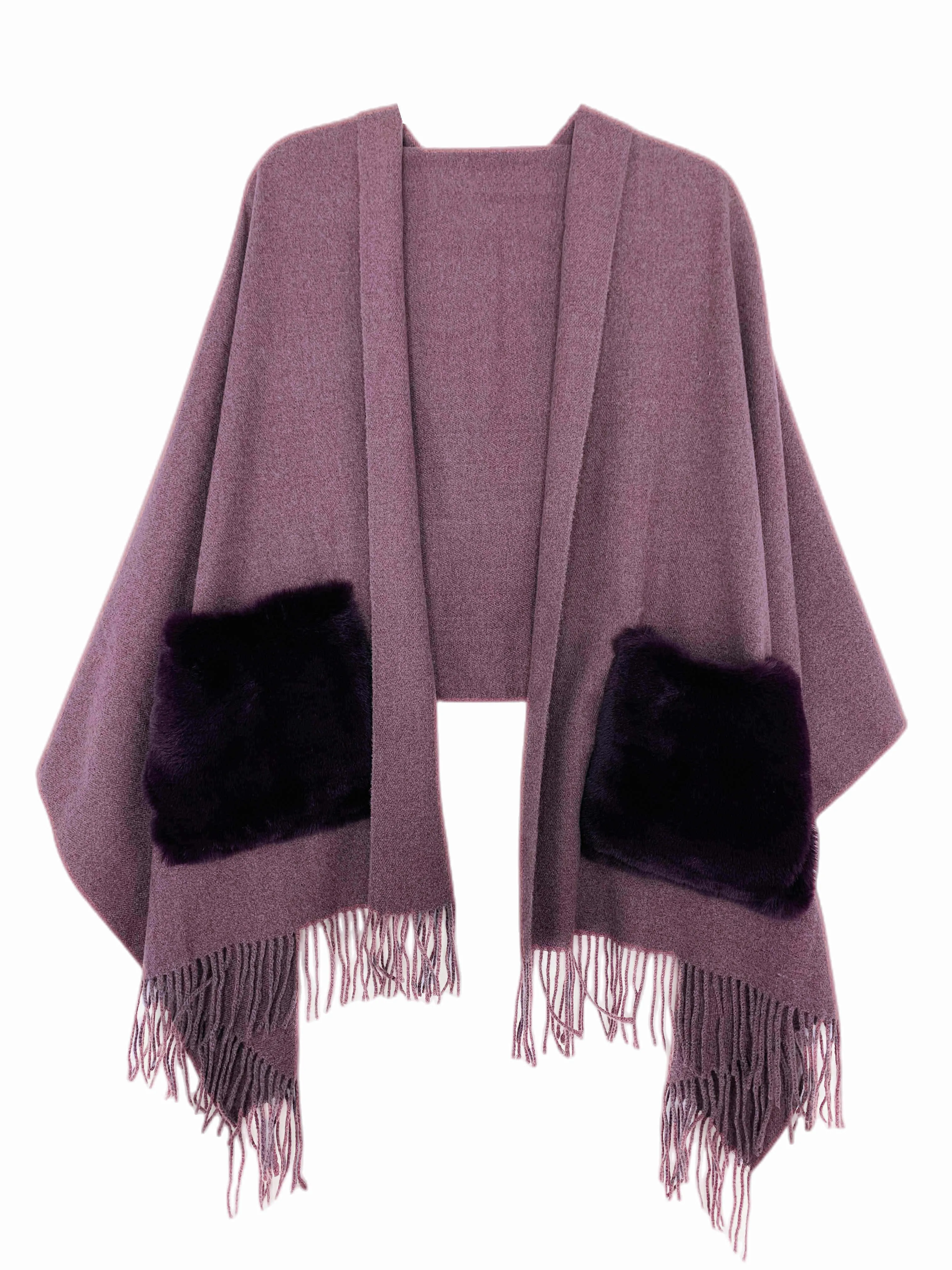 JC032501-11 Colors-Cashmere Blend Scarf/Shawl with Fur Pockets