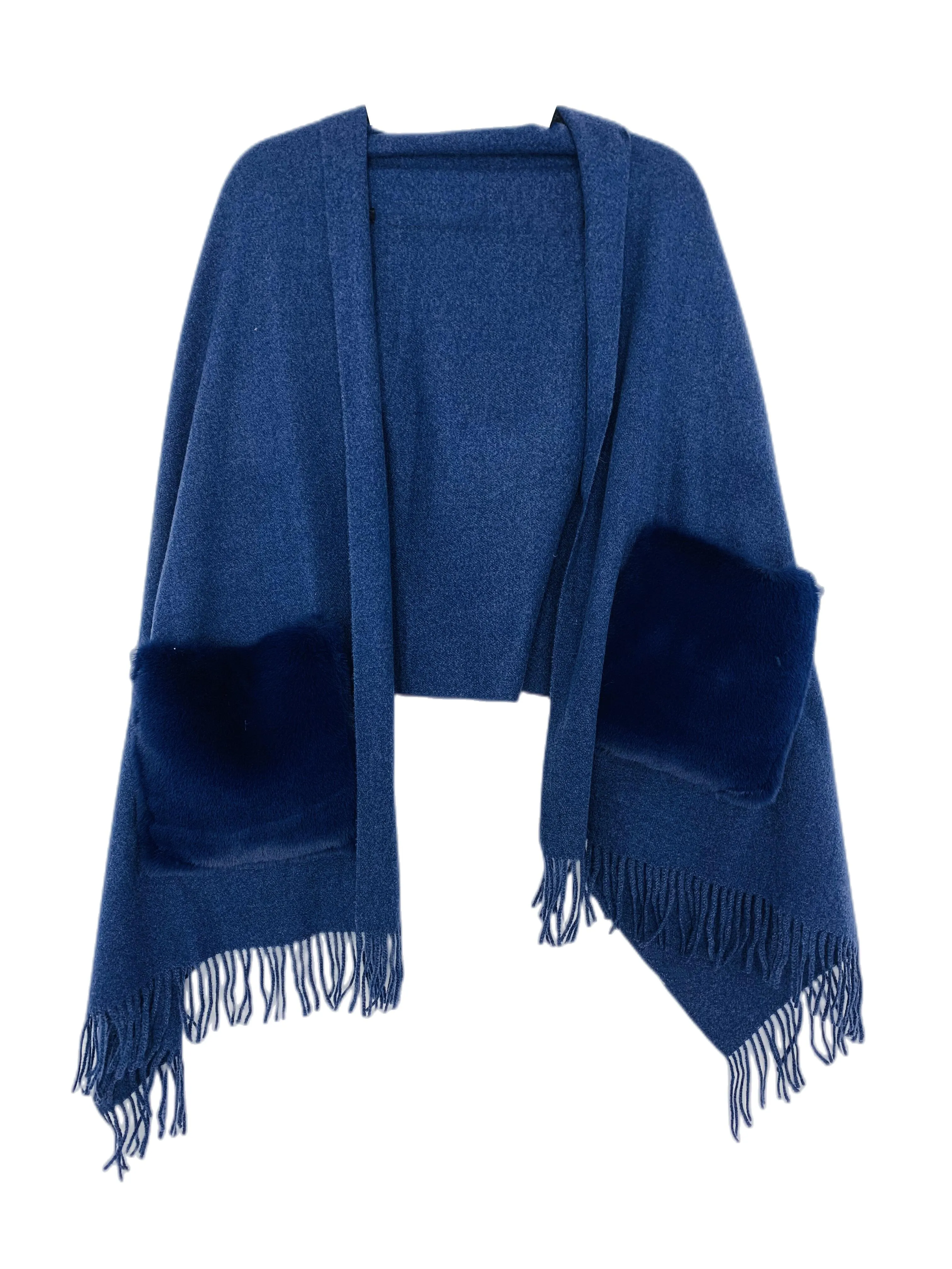 JC032501-11 Colors-Cashmere Blend Scarf/Shawl with Fur Pockets