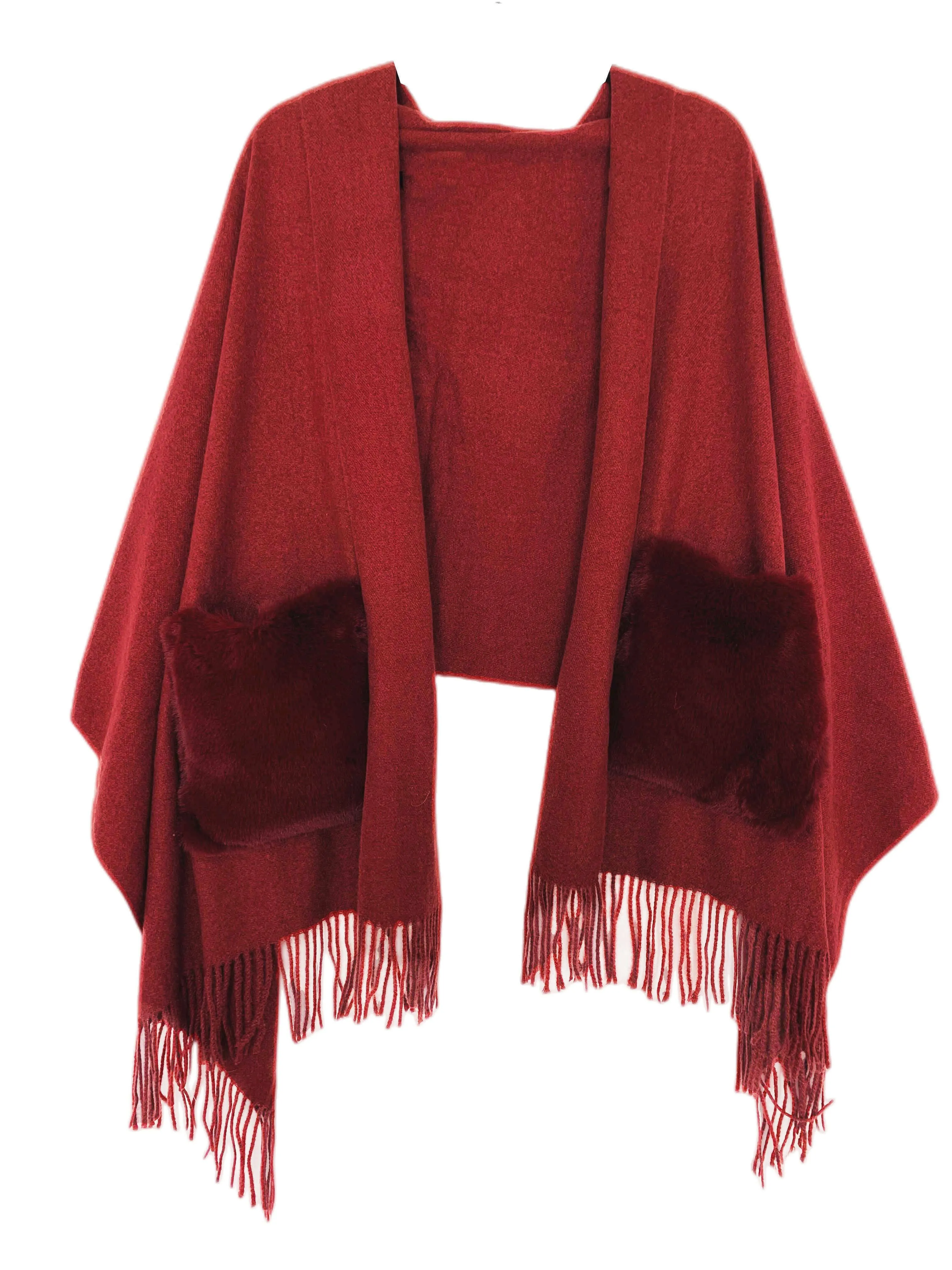 JC032501-11 Colors-Cashmere Blend Scarf/Shawl with Fur Pockets