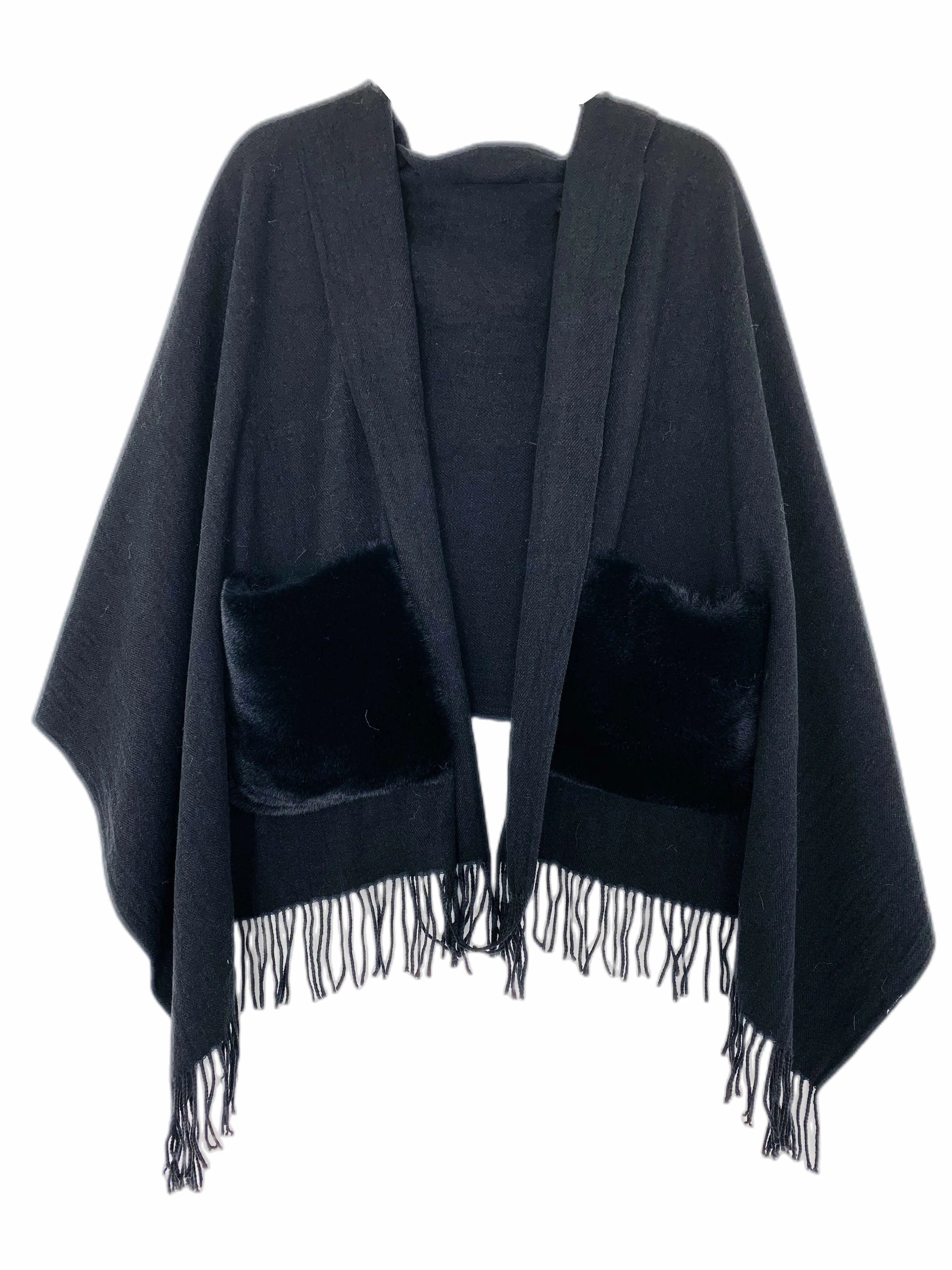 JC032501-11 Colors-Cashmere Blend Scarf/Shawl with Fur Pockets