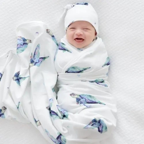 Jersey Swaddle & Beanie - Sea Turtles