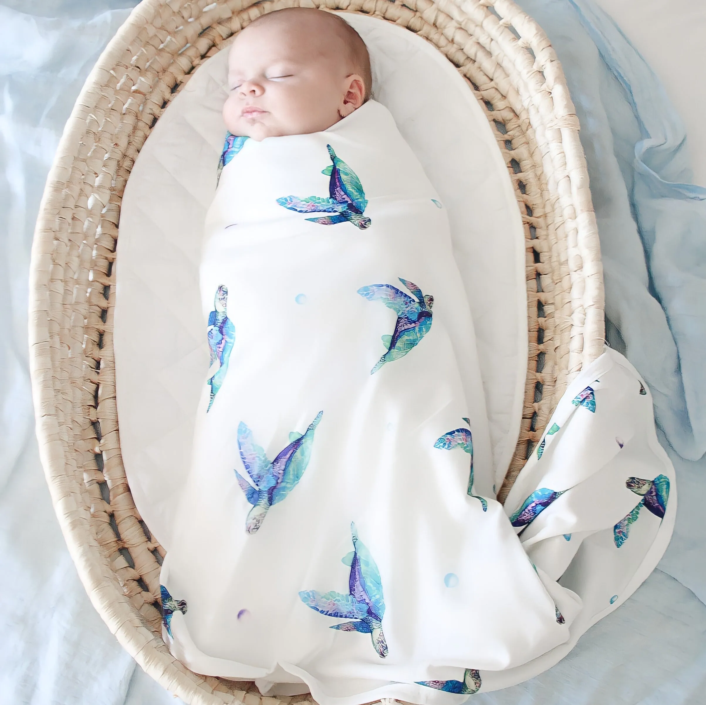 Jersey Swaddle & Beanie - Sea Turtles