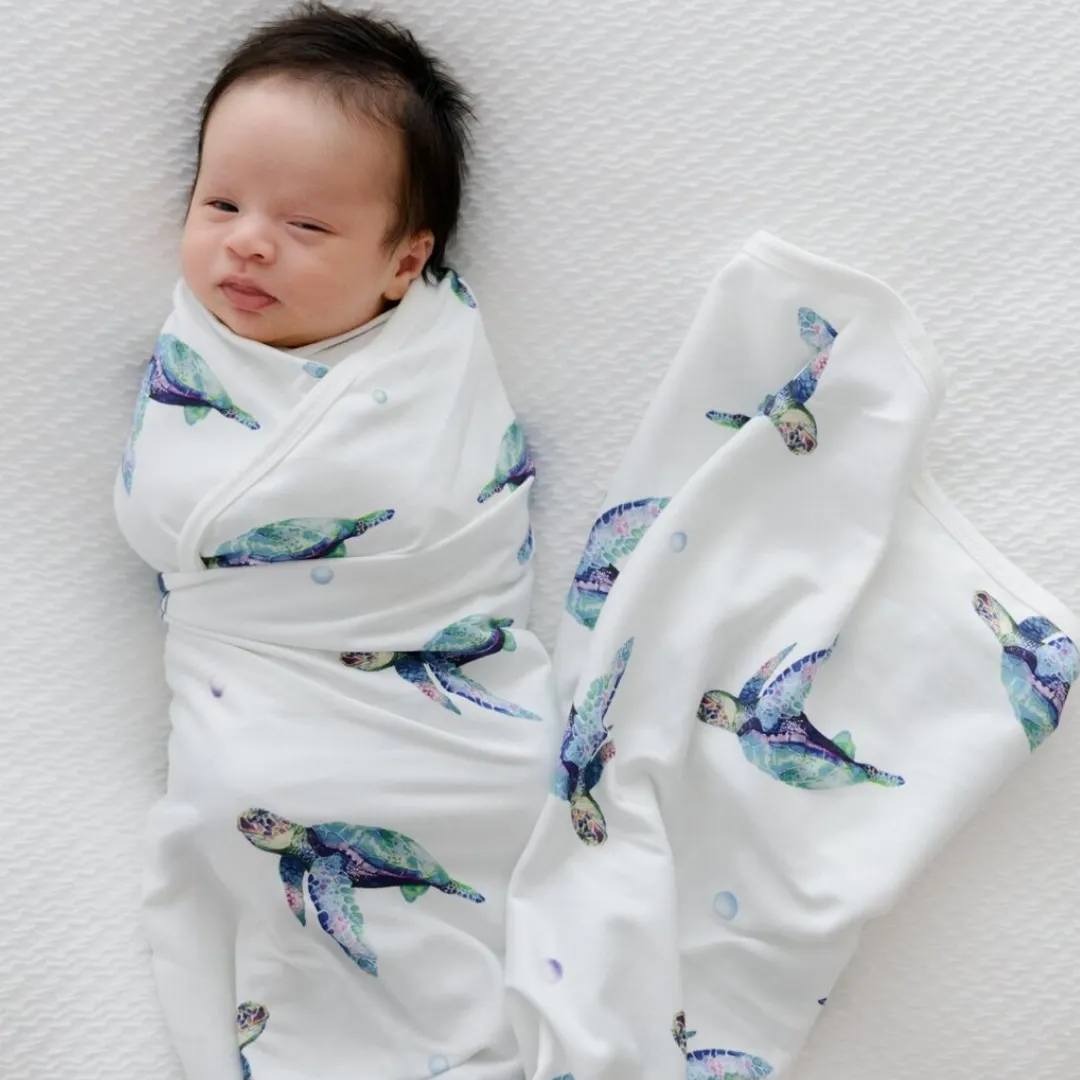 Jersey Swaddle & Beanie - Sea Turtles