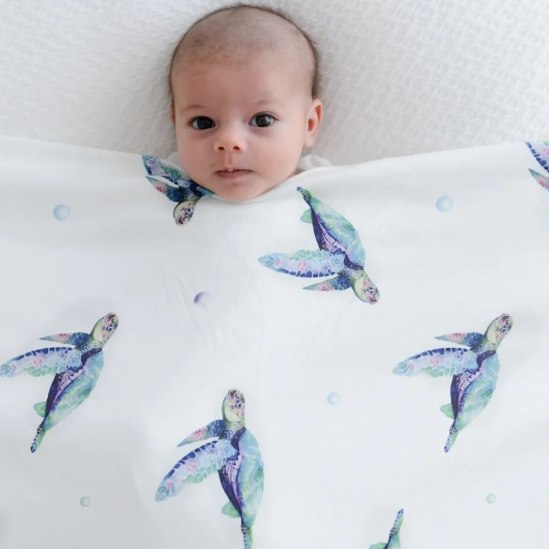 Jersey Swaddle & Beanie - Sea Turtles