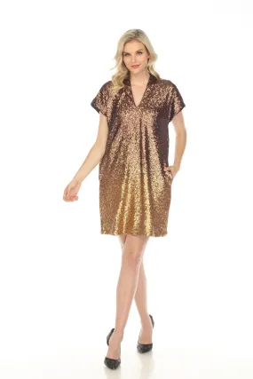 Johnny Was Sequin Gold Alma V-Neck Shift Dress Boho Chic R30223