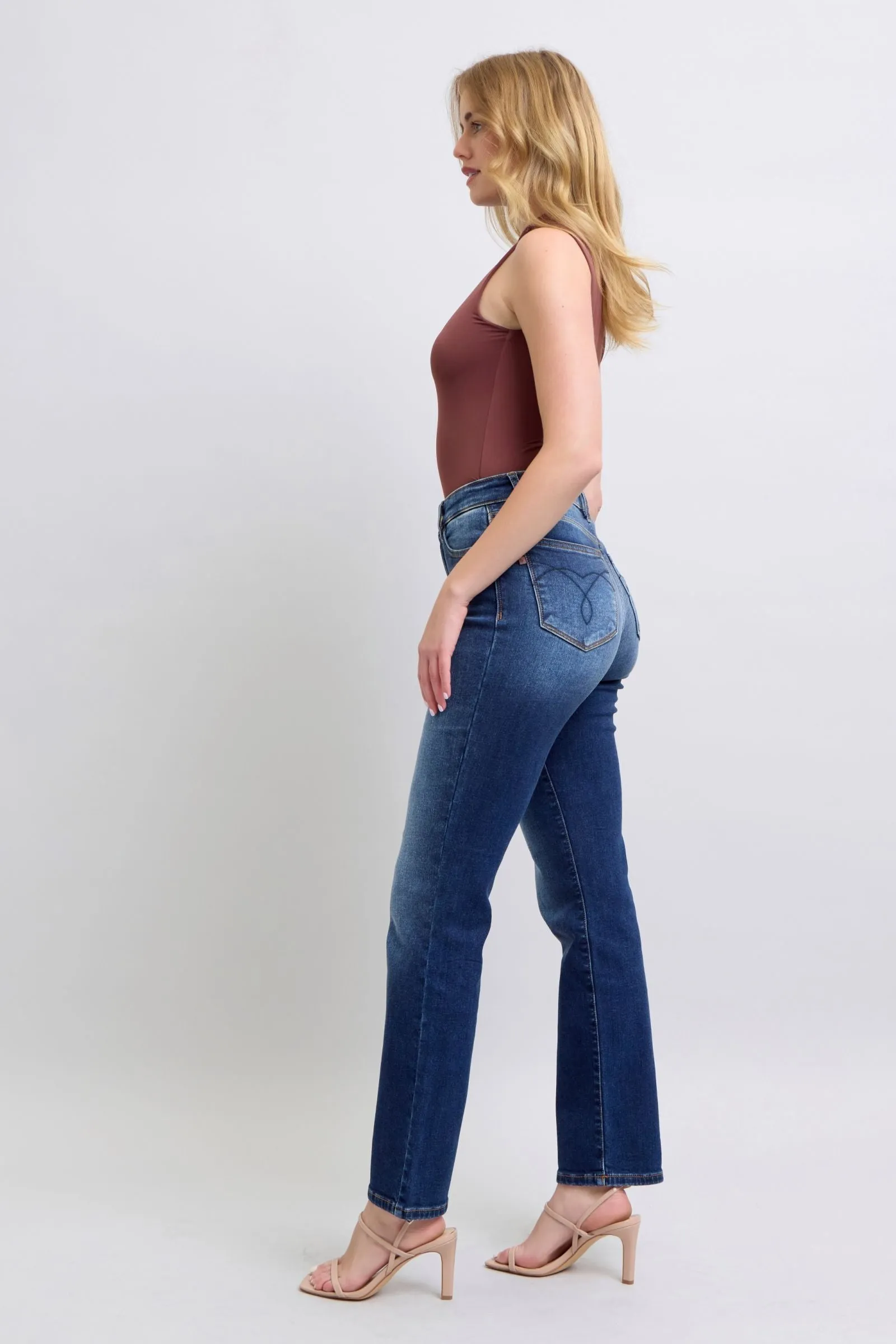 Judy Blue High Rise Vintage Wash Thermal Straight Denim Jeans 82631