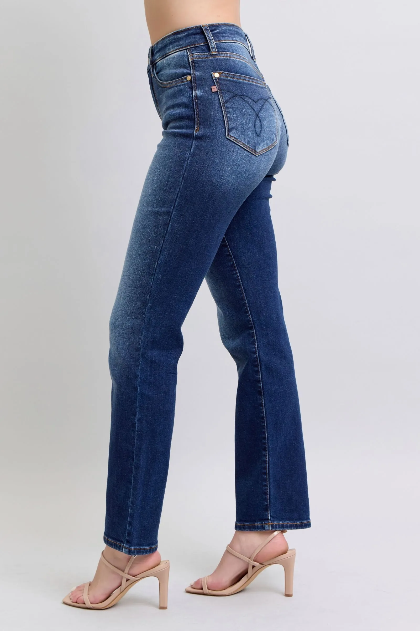 Judy Blue High Rise Vintage Wash Thermal Straight Denim Jeans 82631