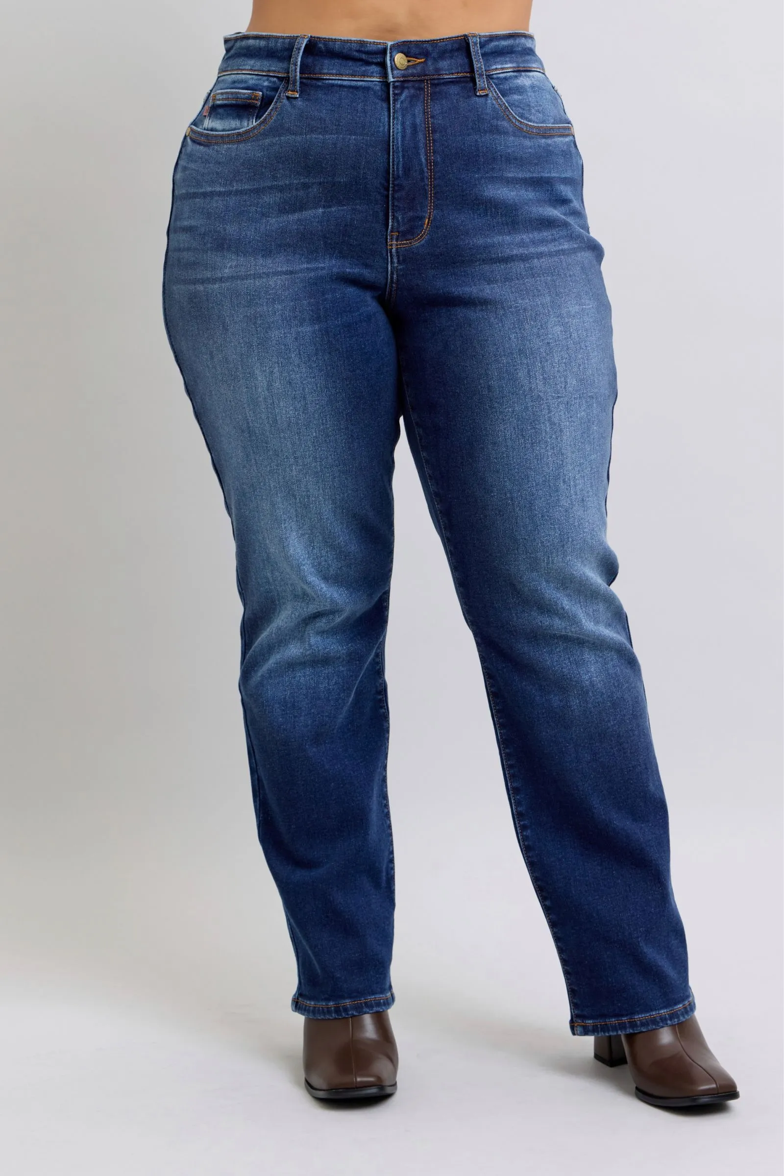 Judy Blue High Rise Vintage Wash Thermal Straight Denim Jeans 82631