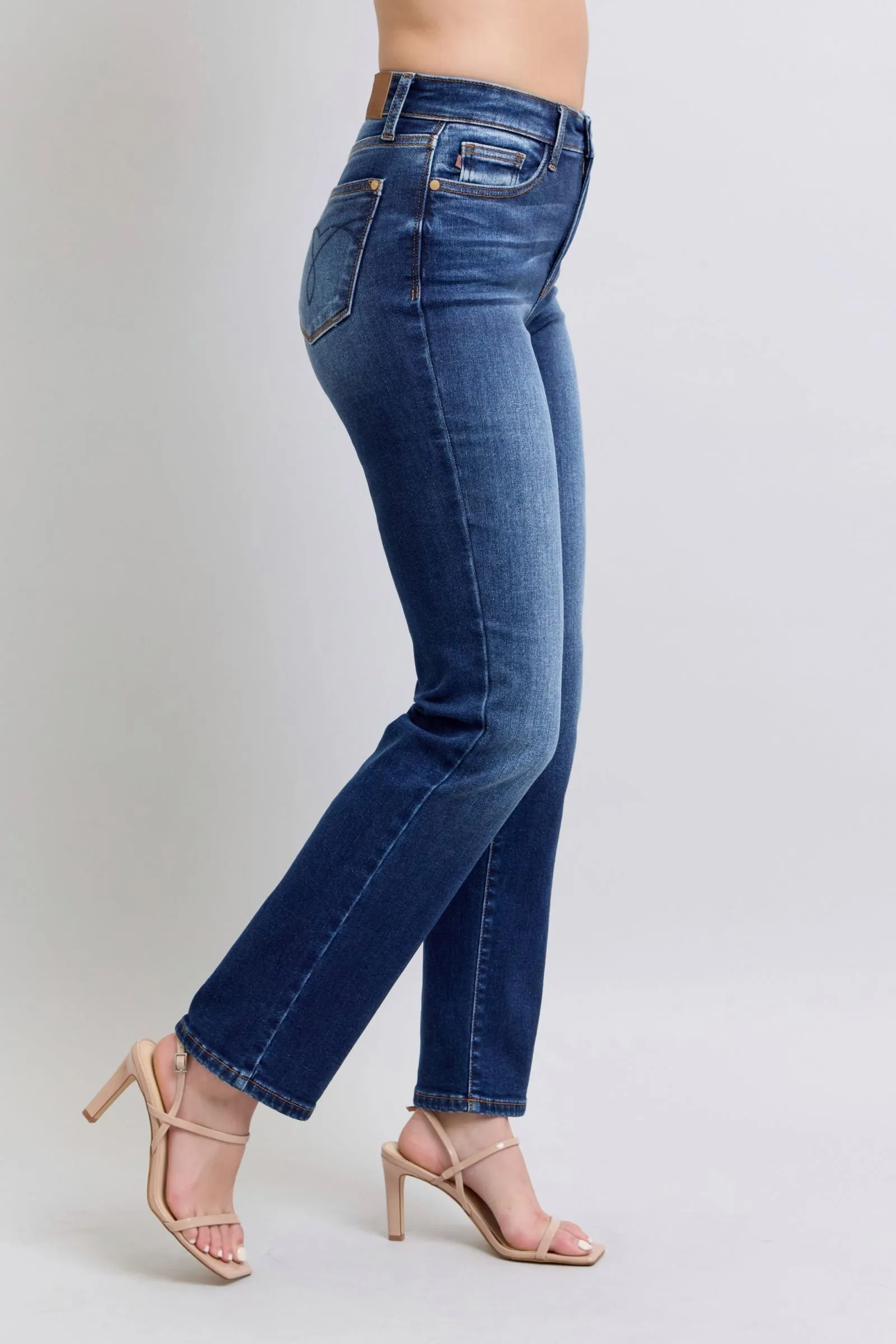 Judy Blue High Rise Vintage Wash Thermal Straight Denim Jeans 82631