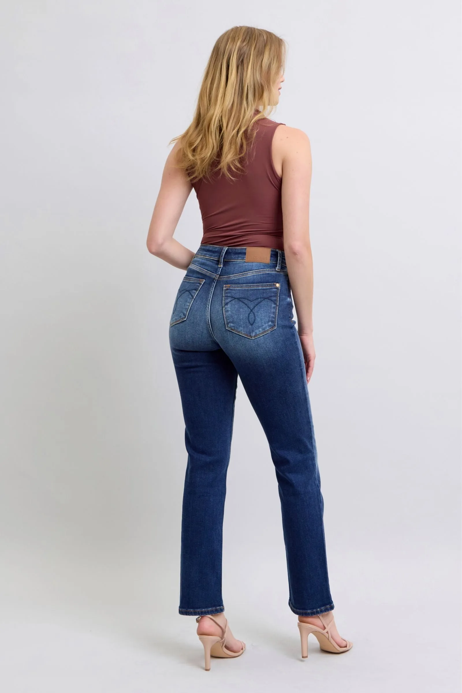 Judy Blue High Rise Vintage Wash Thermal Straight Denim Jeans 82631