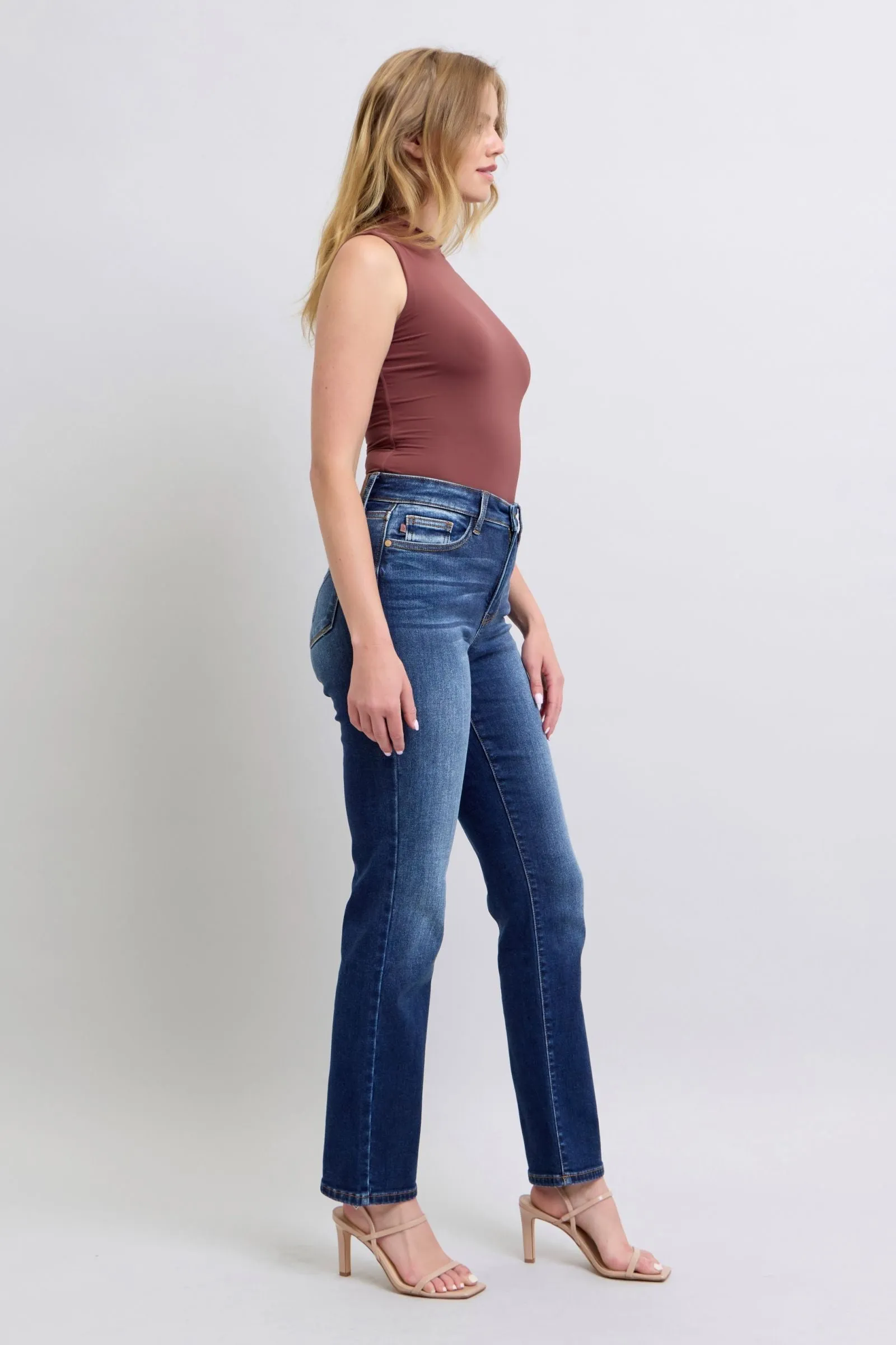 Judy Blue High Rise Vintage Wash Thermal Straight Denim Jeans 82631