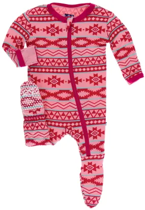 KicKee Pants Strawberry Mayan Pattern Footie with Zipper