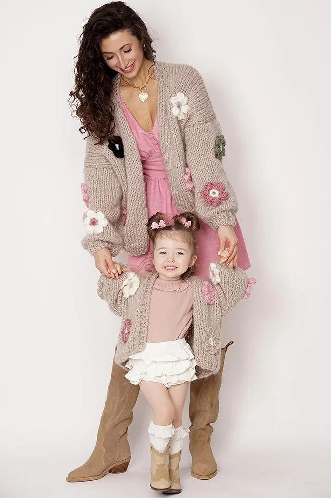 Kids' Petit Handmade Flower Sweater Beige