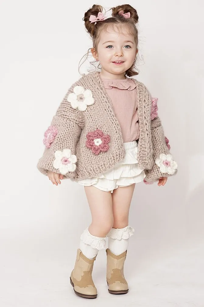 Kids' Petit Handmade Flower Sweater Beige