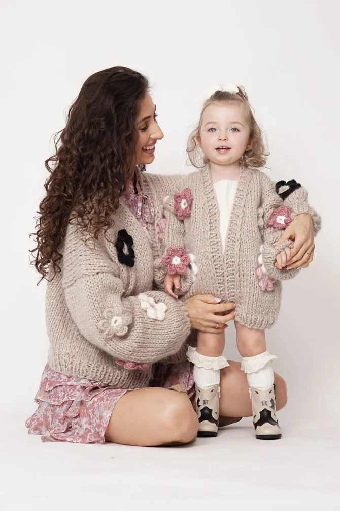 Kids' Petit Handmade Flower Sweater Beige