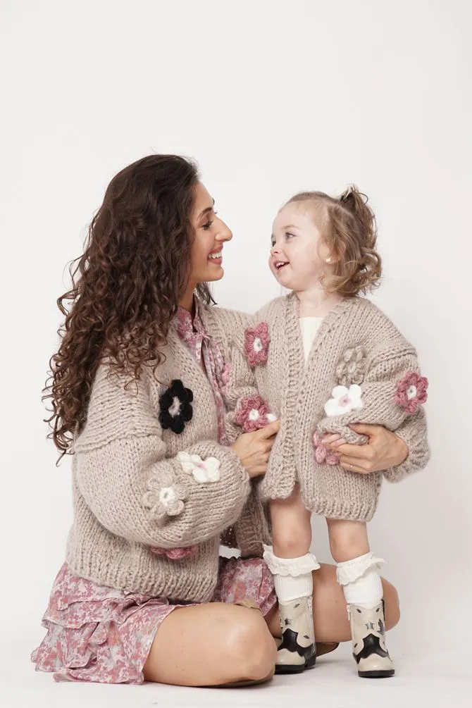 Kids' Petit Handmade Flower Sweater Beige