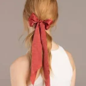 KITSCH SATIN BOW SCARF SCRUNCHIES BLUSH/MAUVE