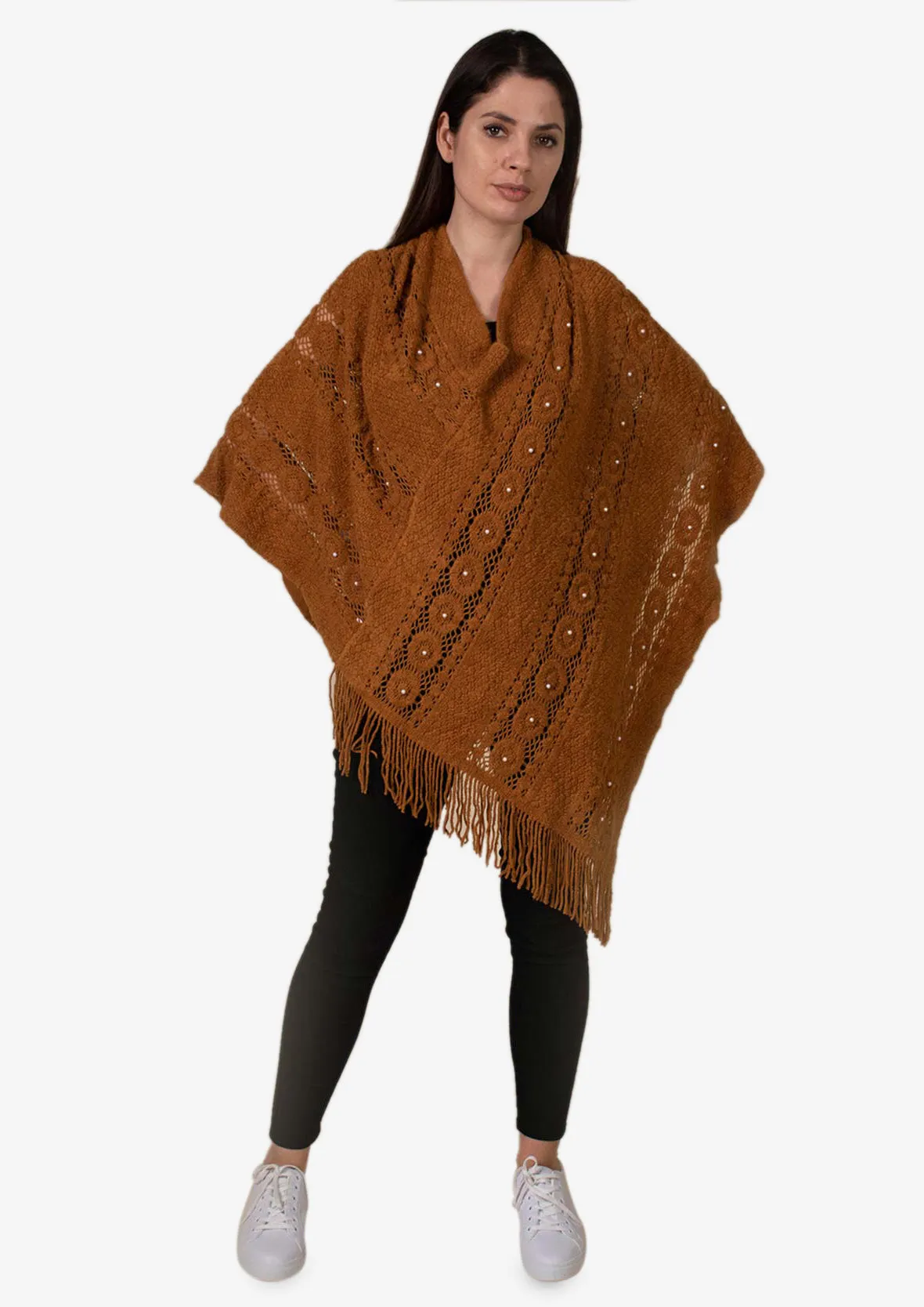 Knit Poncho With Fringe Hem