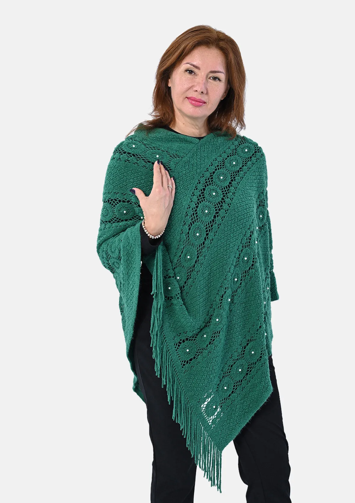 Knit Poncho With Fringe Hem