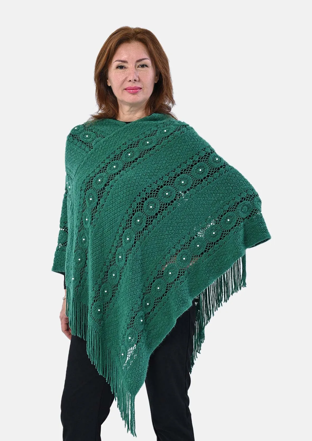 Knit Poncho With Fringe Hem