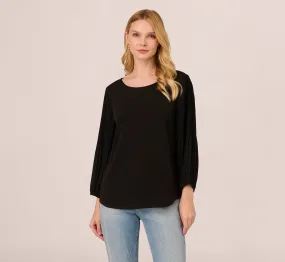 Knit Top With Pleated Sleeves In Black