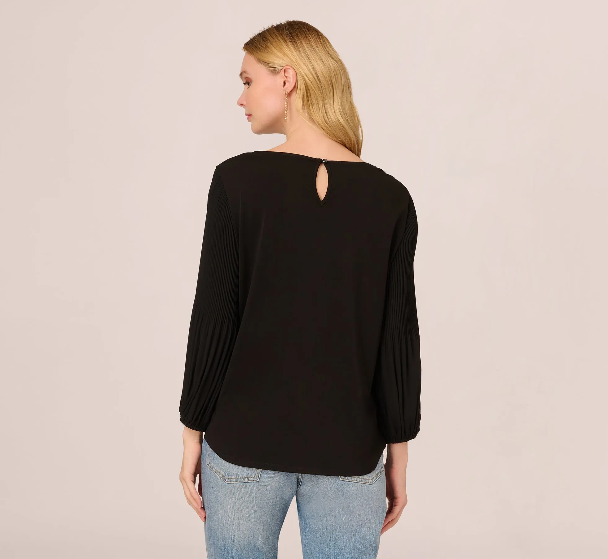 Knit Top With Pleated Sleeves In Black