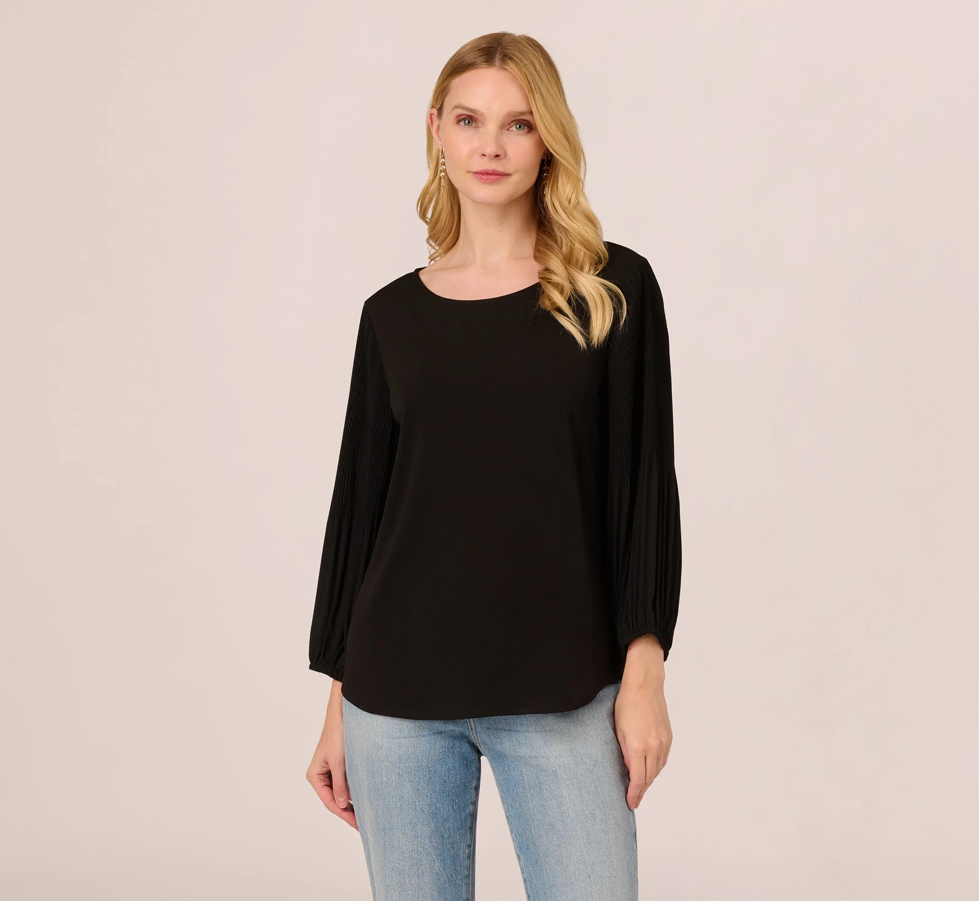 Knit Top With Pleated Sleeves In Black