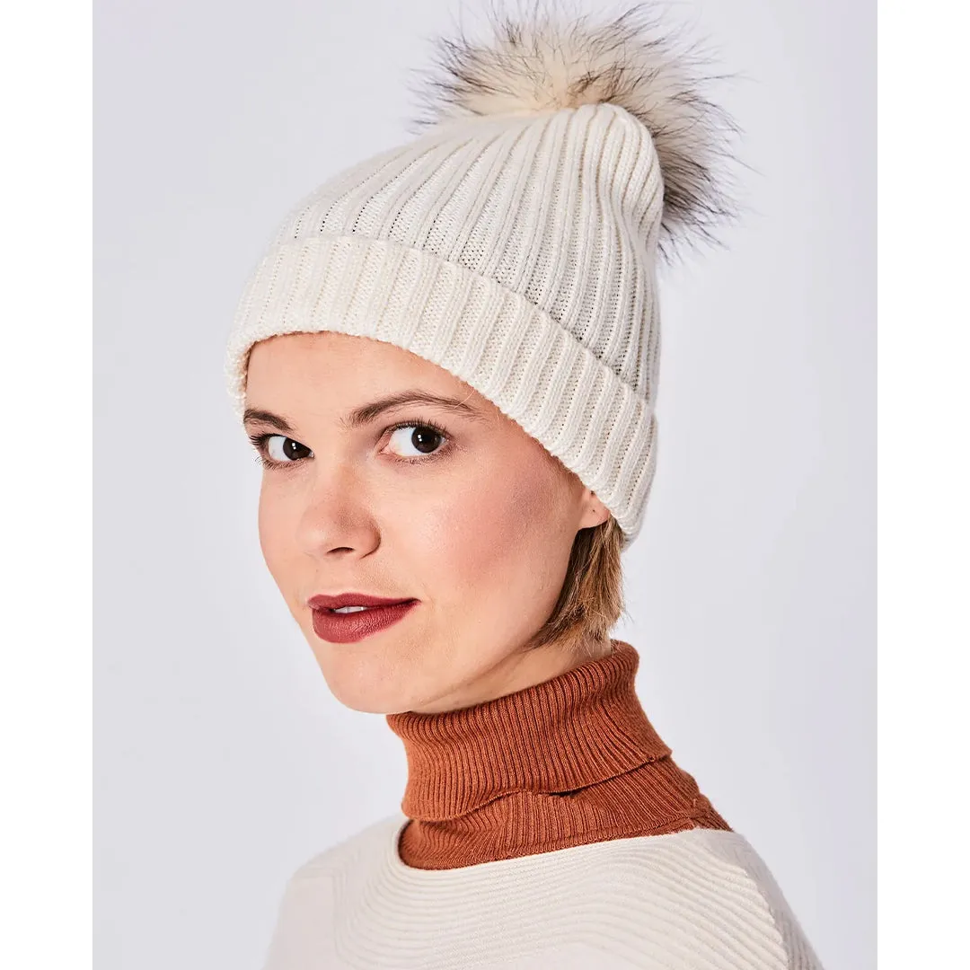 Knitted Fur Pom Pom Hat Cream by Jayley