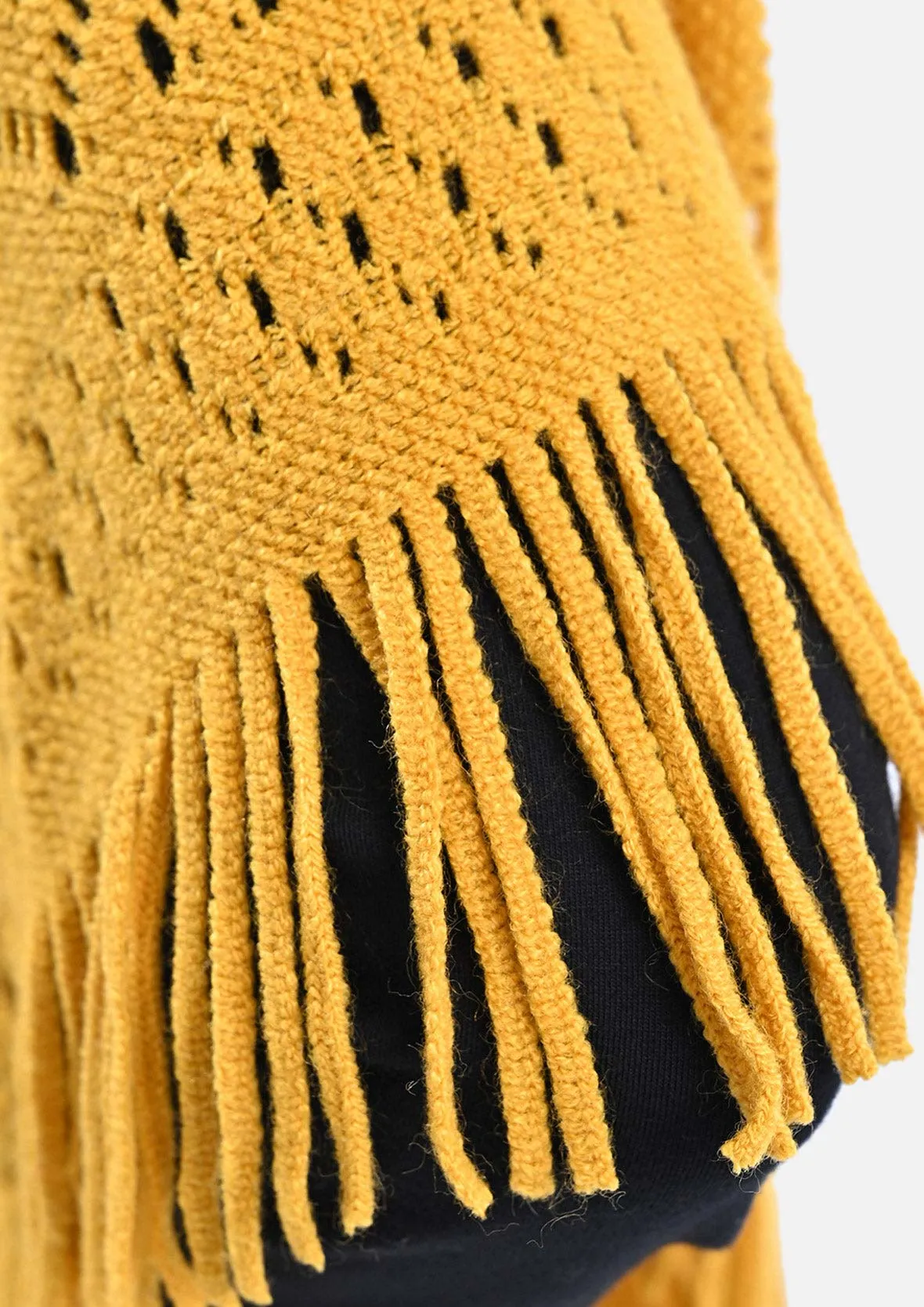 Knitted Poncho With Fringe Detailing