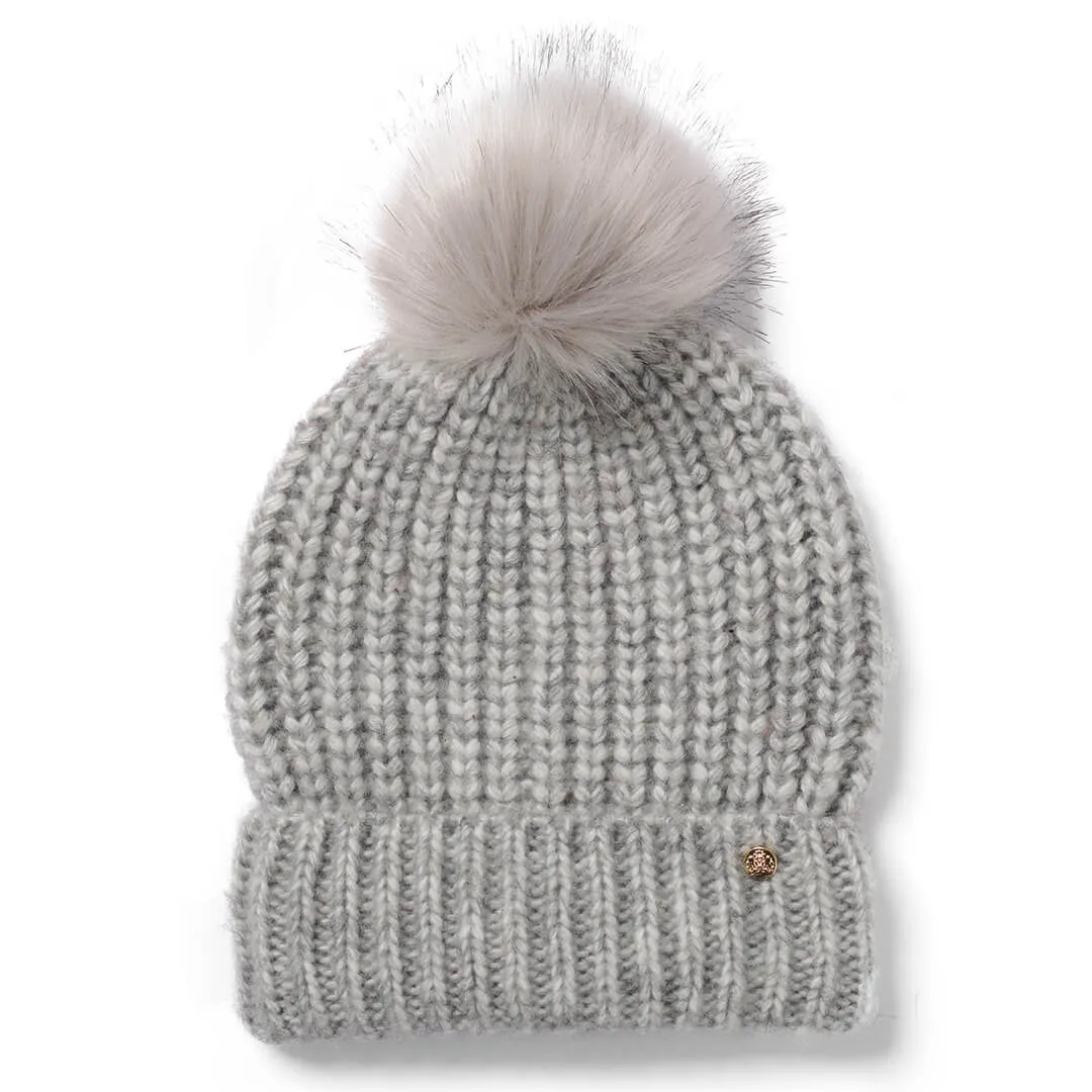 Lily Knitted Pom Pom Beanie Hat - Grey by Failsworth