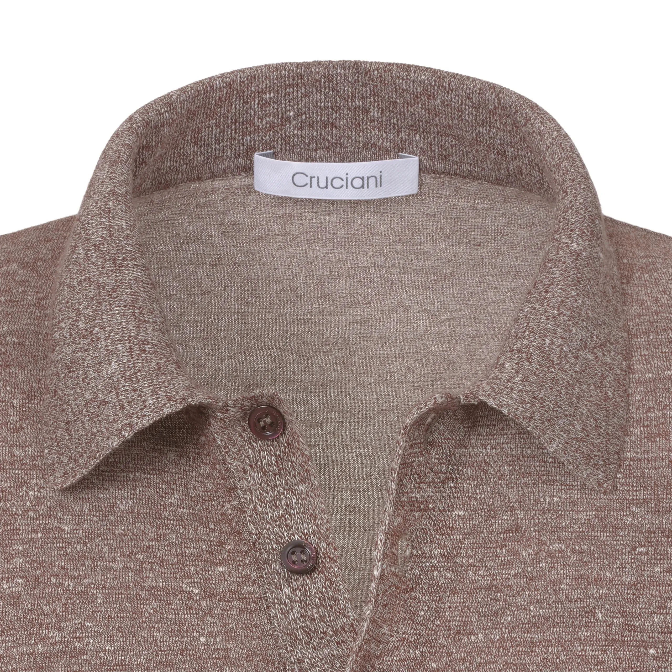 Linen-Blend Sweater Polo in Brown Melange