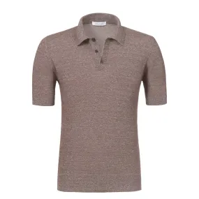 Linen-Blend Sweater Polo in Brown Melange