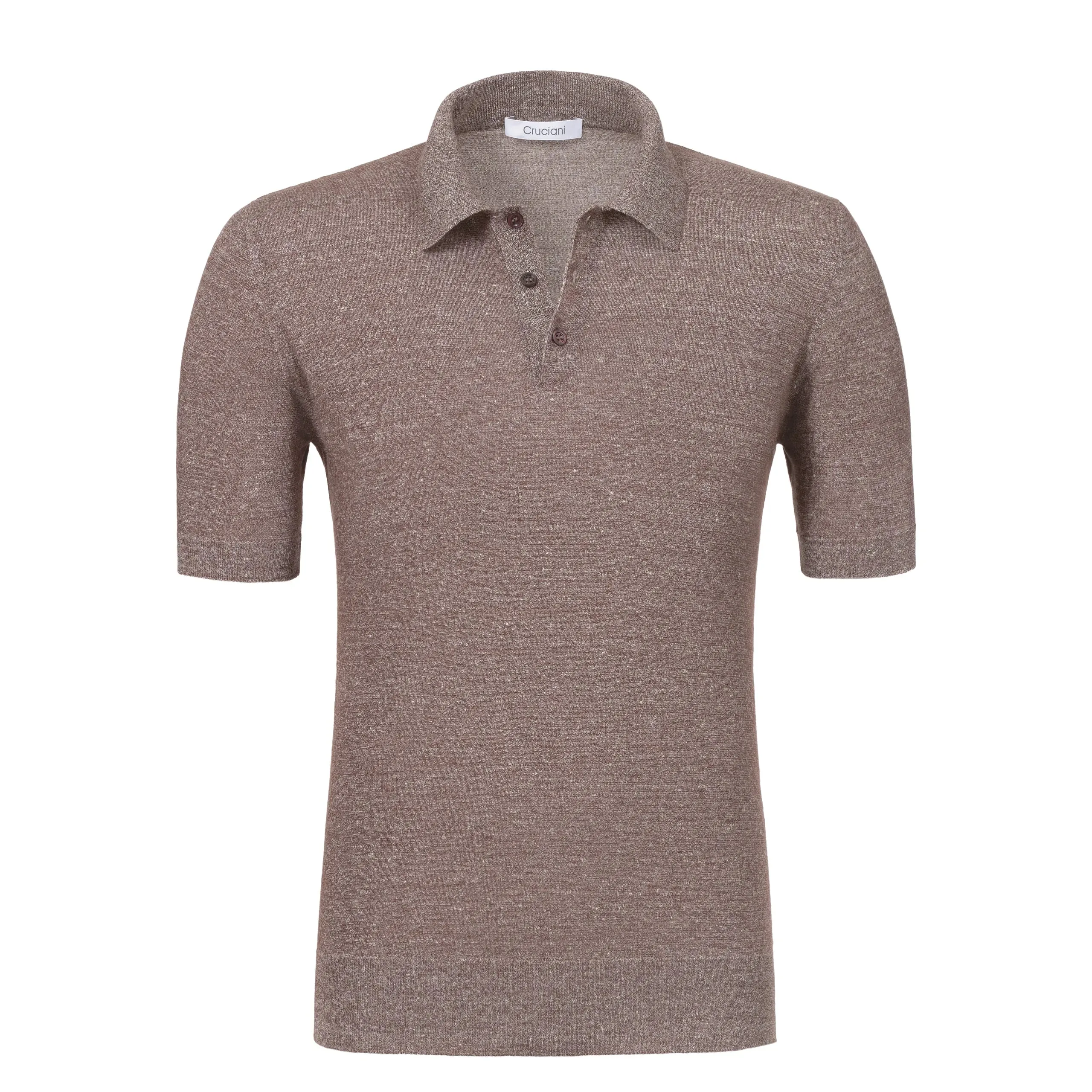 Linen-Blend Sweater Polo in Brown Melange