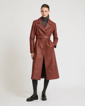 Long silhouette trench coat in lambskin leather